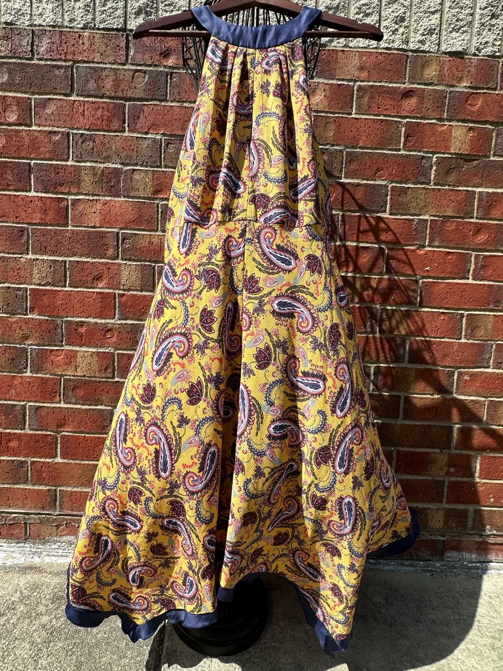 Eva Franco Halter Handkerchief Dress Mustard Paisley Floral MIDI Anthropologie - Picture 4 of 14